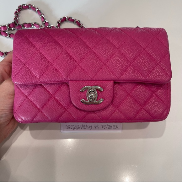 SOLD🚫AUTHENTIC Chanel Hot Pink Caviar Mini Rectangular Flap SHW - Picture 16 of 17